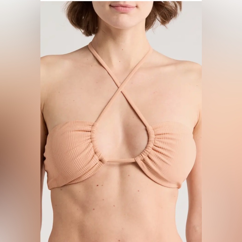 NWT Dippin Daisys Size L Peach‎ Ribbed Bandeau Bikini Top